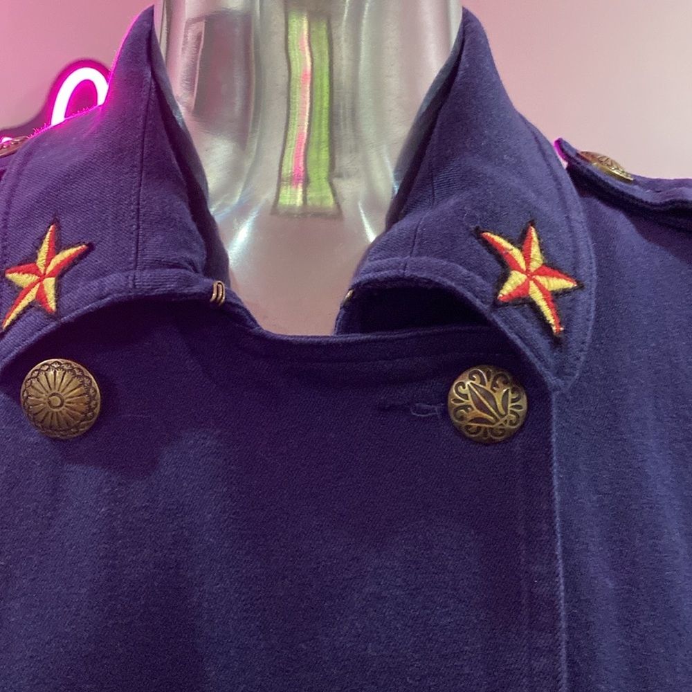 Desigual Navy Trench Coat with Gold Accents - PTP 20”
Length 31” - Picture 5 of 14